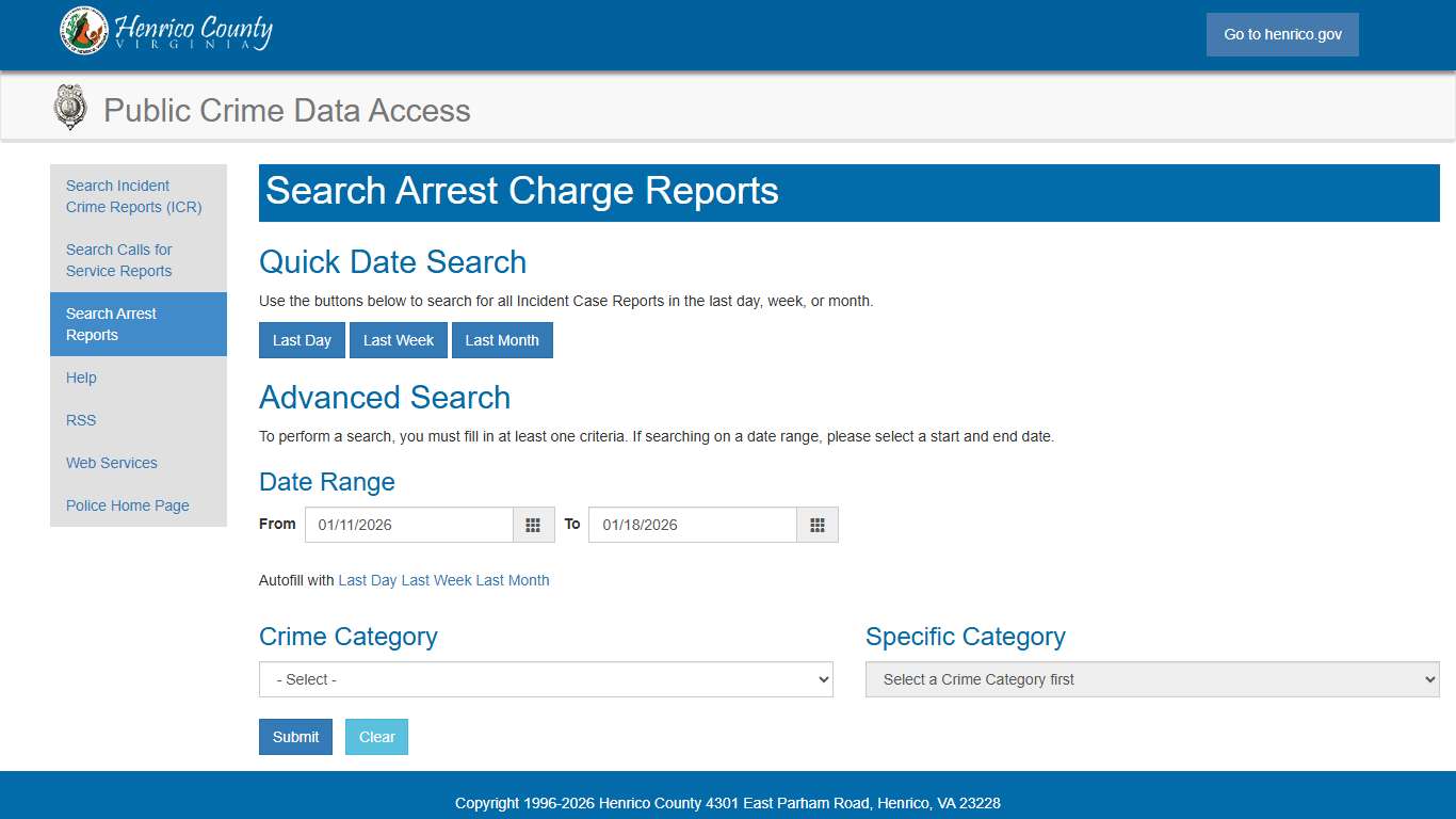 Arrest Charge Report Search